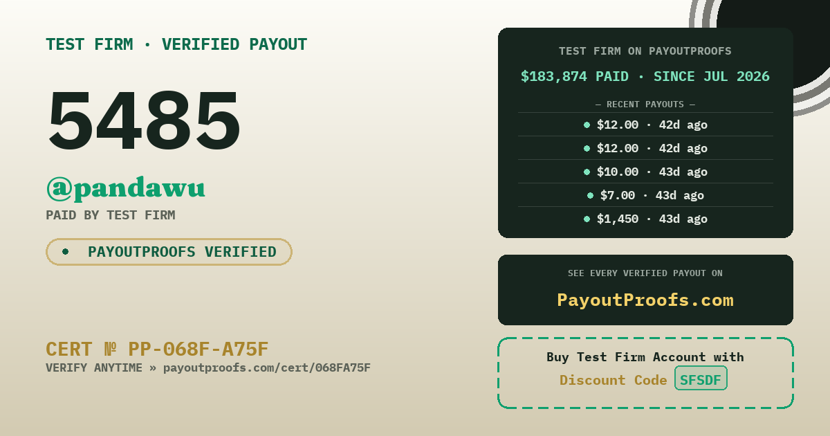 Verified payout certificate — exactly as it appears when shared