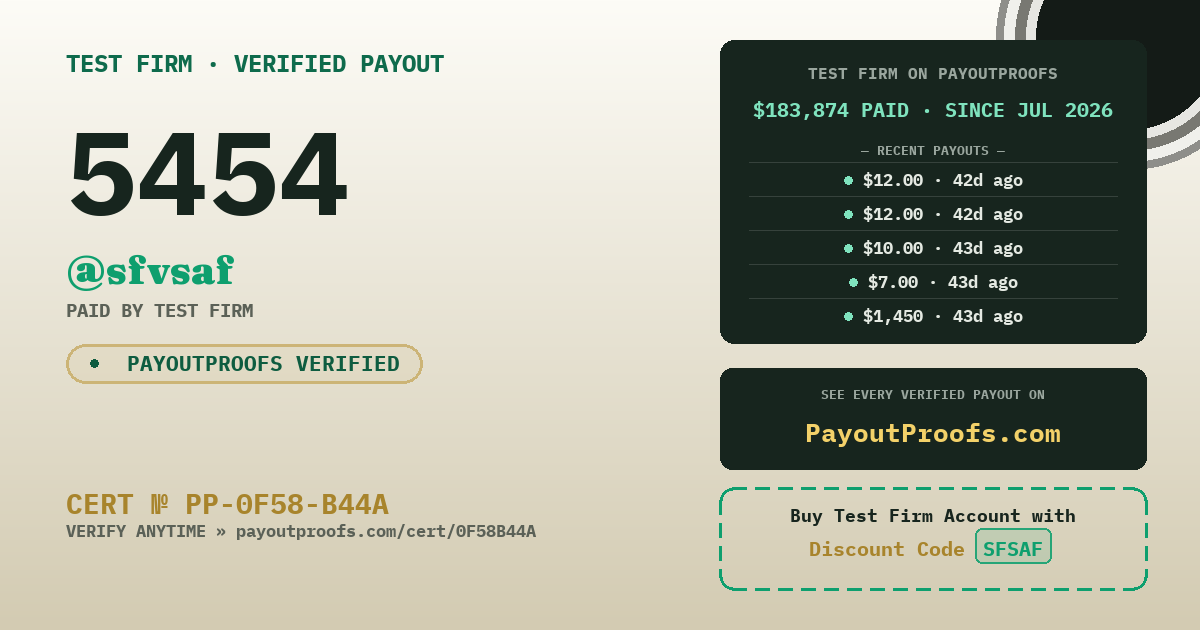 Verified payout certificate — exactly as it appears when shared