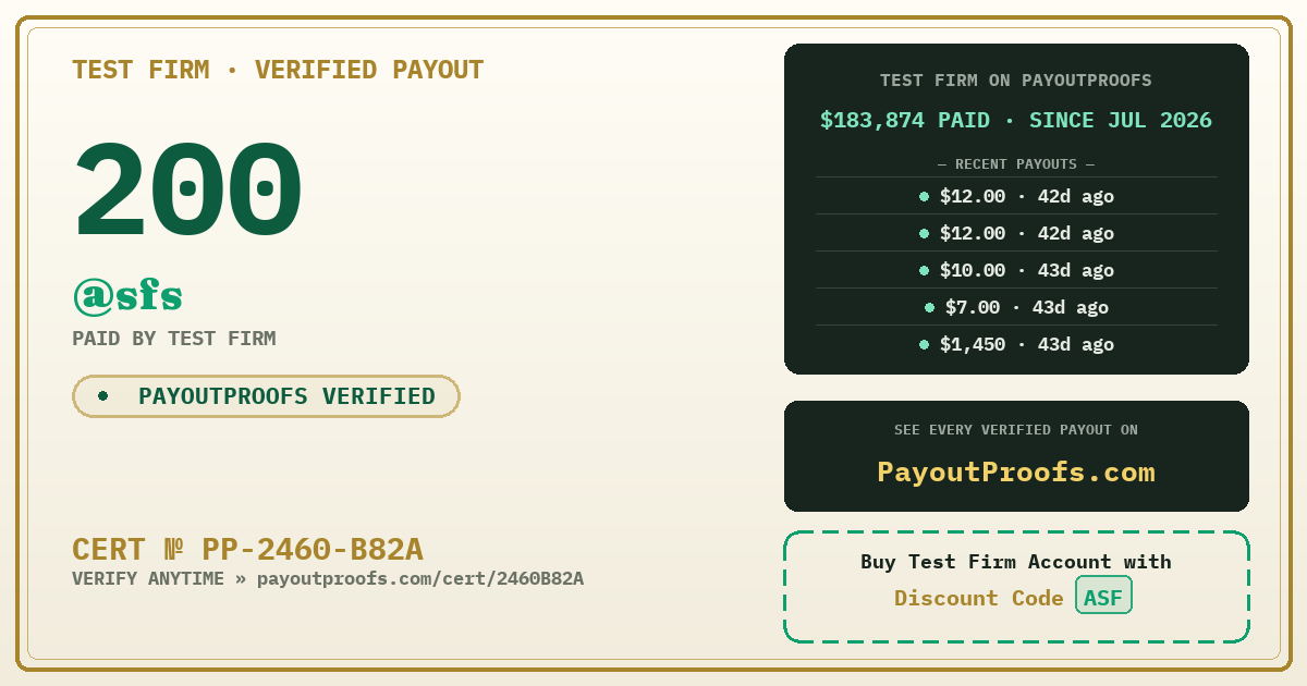 Verified payout certificate — exactly as it appears when shared