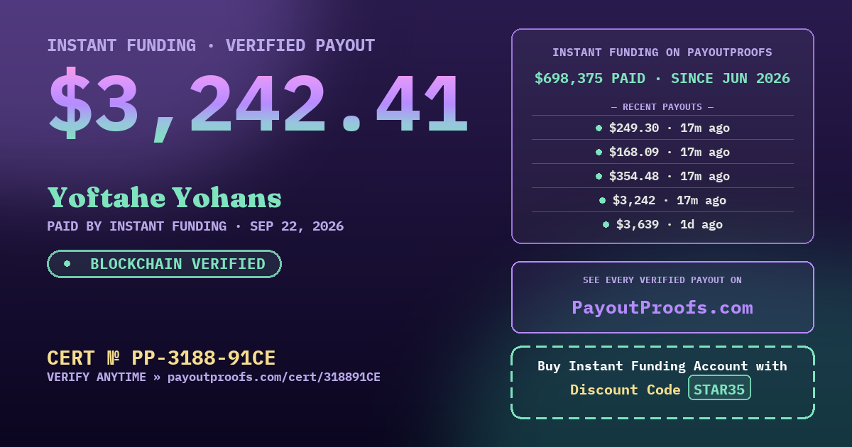 Verified payout certificate — exactly as it appears when shared