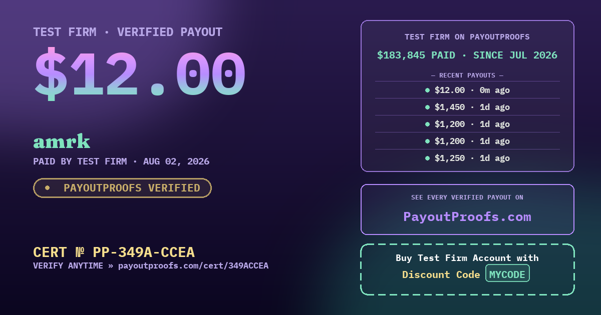 Verified payout certificate — exactly as it appears when shared