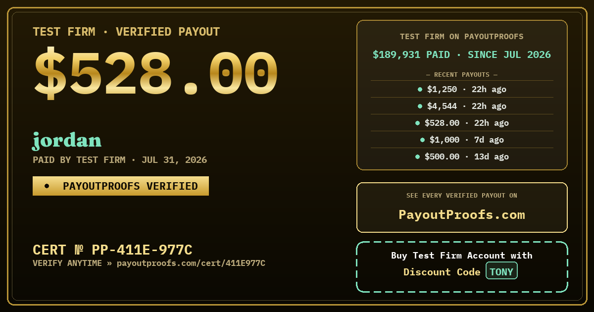 Verified payout certificate — exactly as it appears when shared