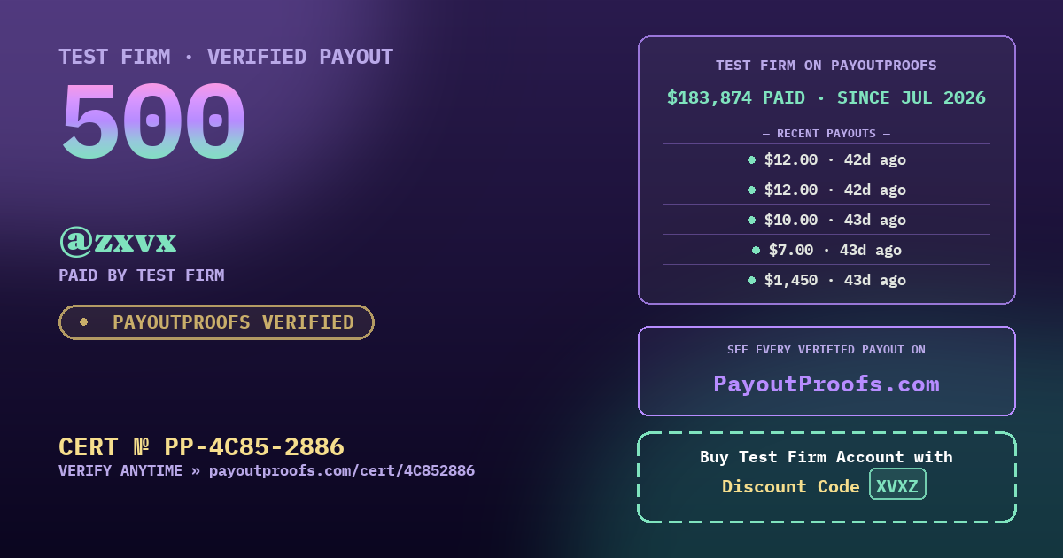 Verified payout certificate — exactly as it appears when shared
