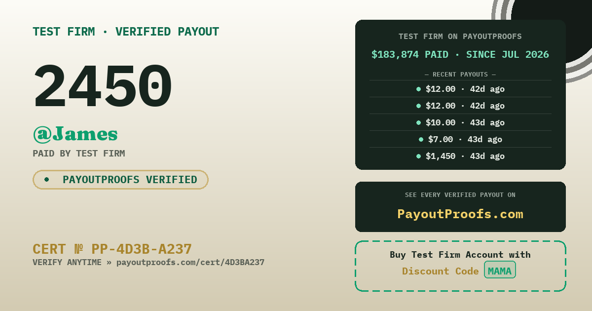 Verified payout certificate — exactly as it appears when shared