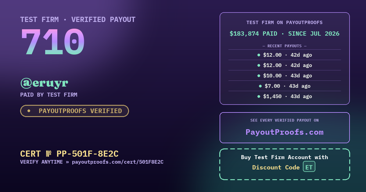 Verified payout certificate — exactly as it appears when shared