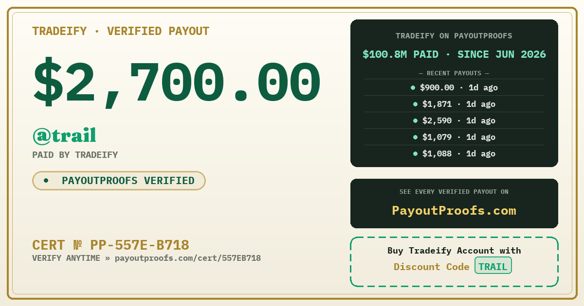 Verified payout certificate — exactly as it appears when shared