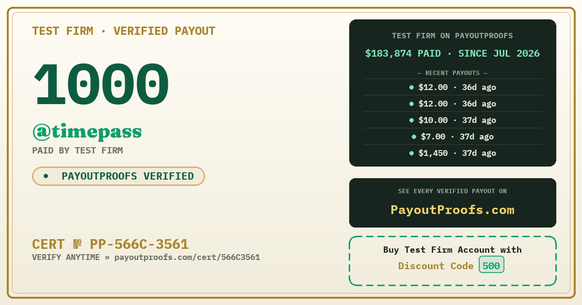 Verified payout certificate — exactly as it appears when shared