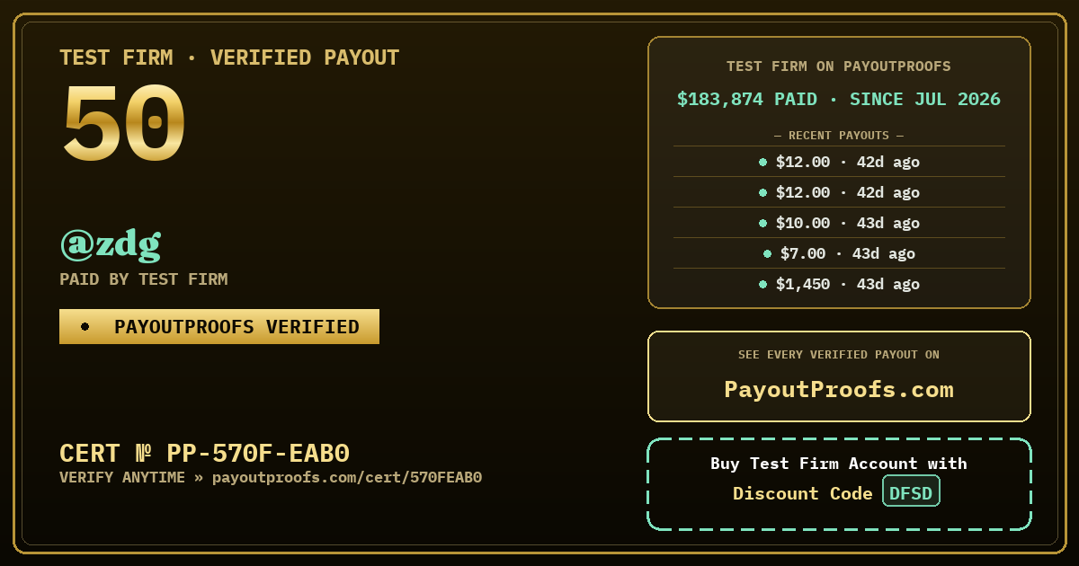 Verified payout certificate — exactly as it appears when shared
