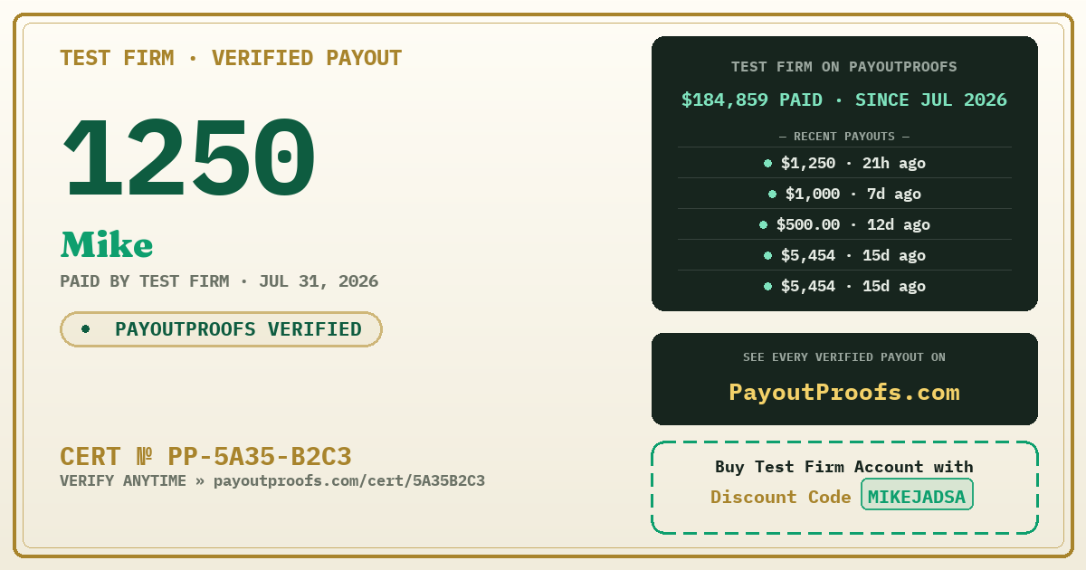 Verified payout certificate — exactly as it appears when shared