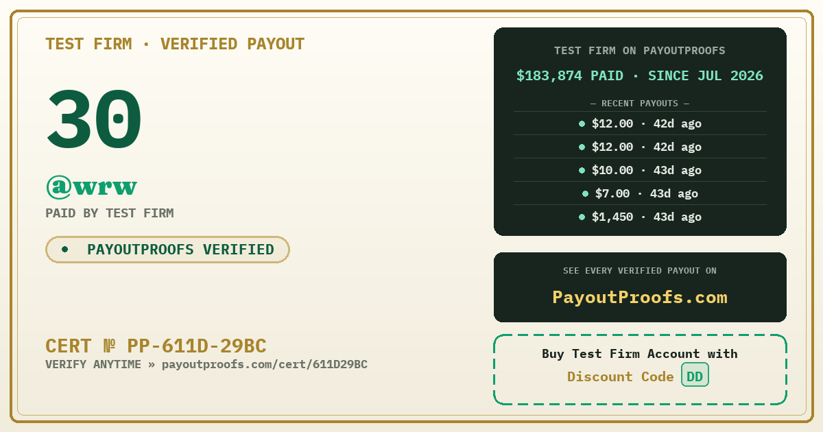 Verified payout certificate — exactly as it appears when shared