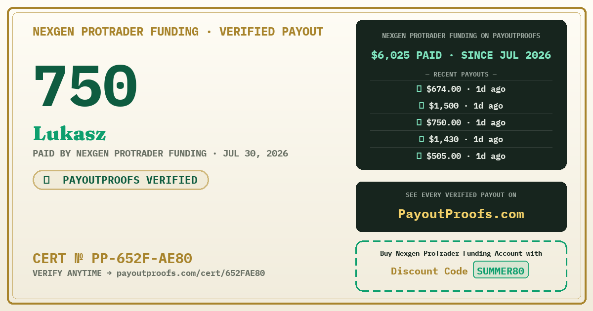 Verified payout certificate — exactly as it appears when shared