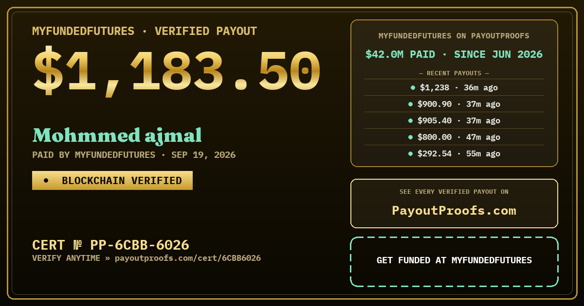 Verified payout certificate — exactly as it appears when shared