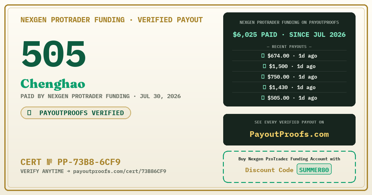 Verified payout certificate — exactly as it appears when shared