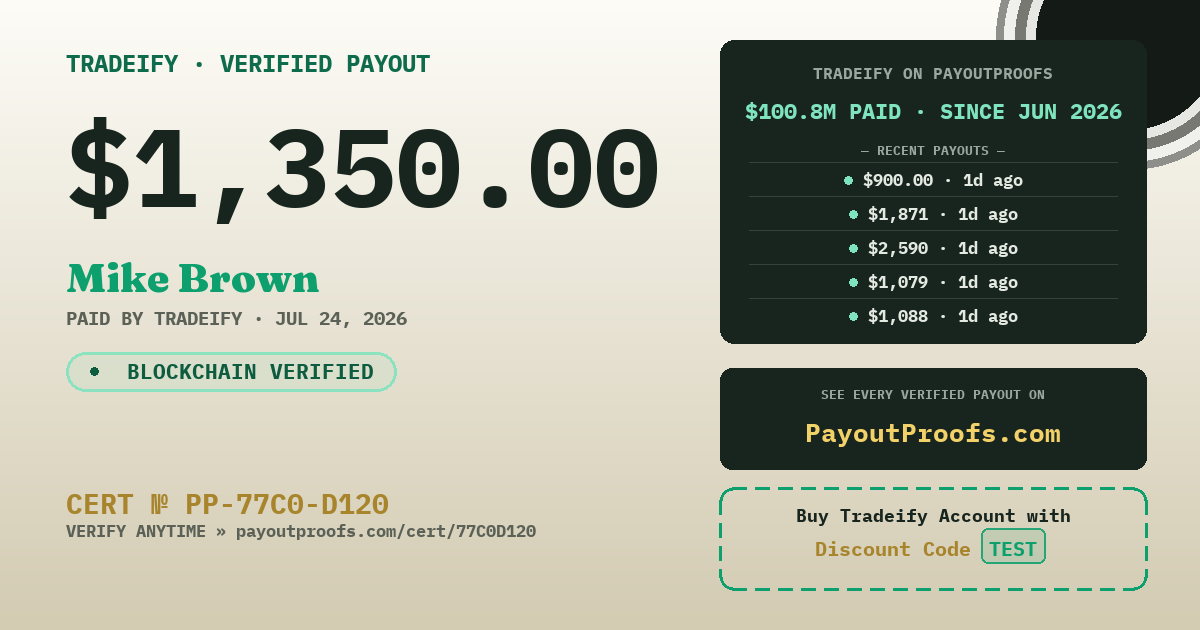 Verified payout certificate — exactly as it appears when shared