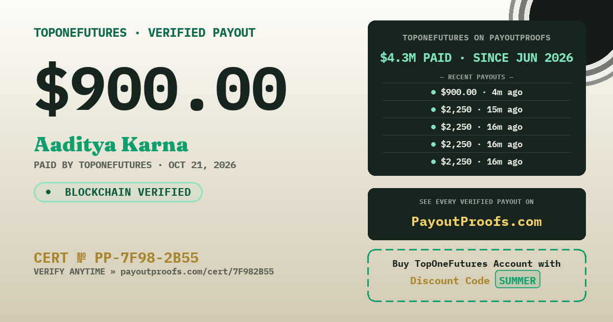 Verified payout certificate — exactly as it appears when shared