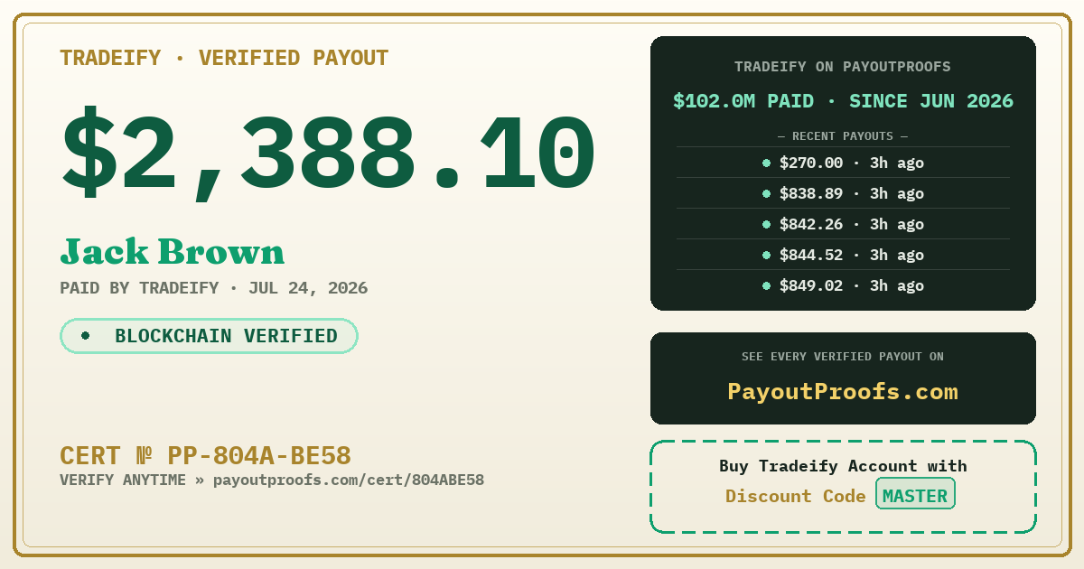Verified payout certificate — exactly as it appears when shared