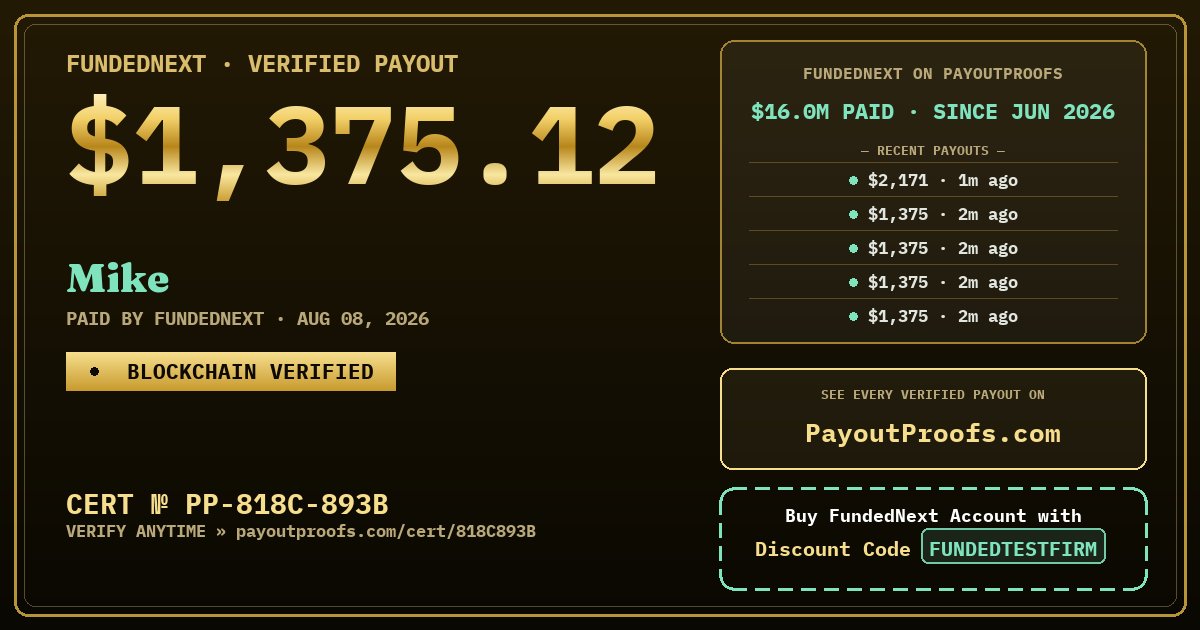 Verified payout certificate — exactly as it appears when shared