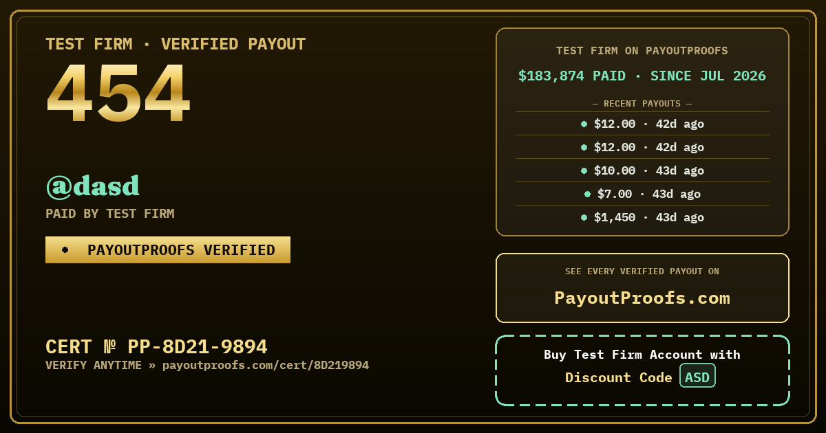 Verified payout certificate — exactly as it appears when shared