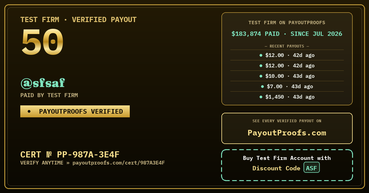 Verified payout certificate — exactly as it appears when shared