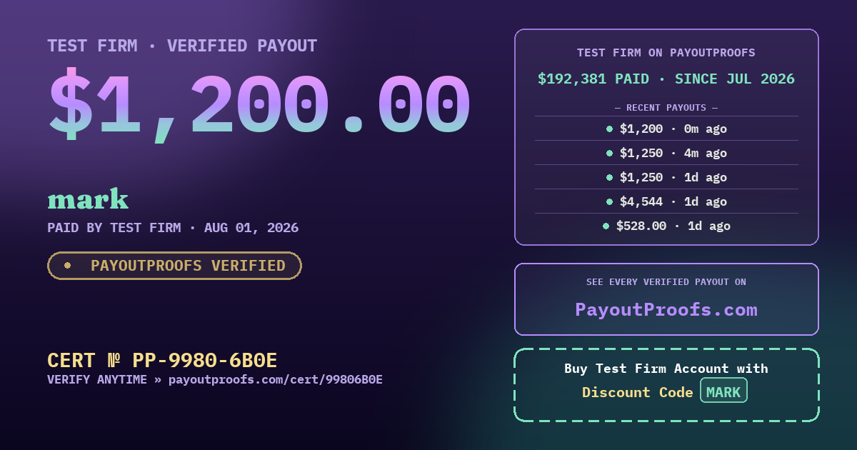 Verified payout certificate — exactly as it appears when shared