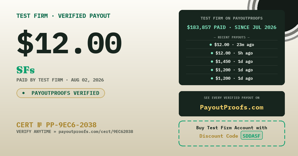 Verified payout certificate — exactly as it appears when shared