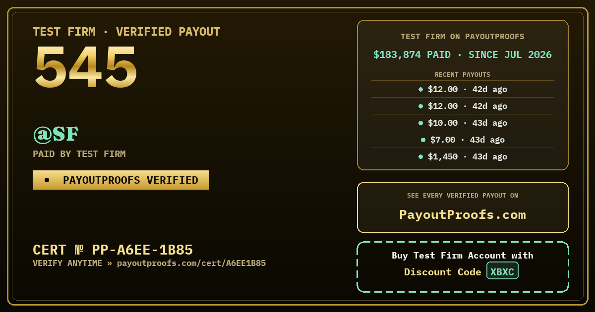 Verified payout certificate — exactly as it appears when shared