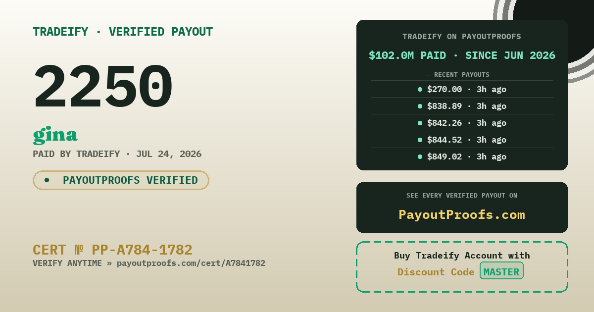 Verified payout certificate — exactly as it appears when shared