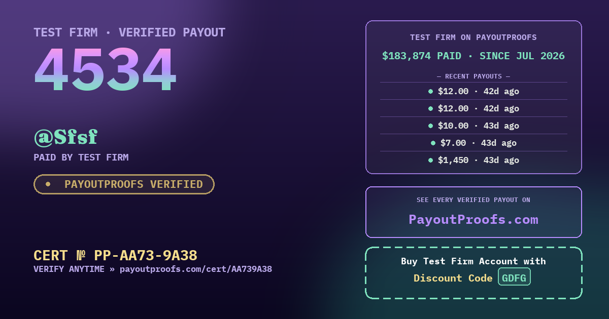 Verified payout certificate — exactly as it appears when shared