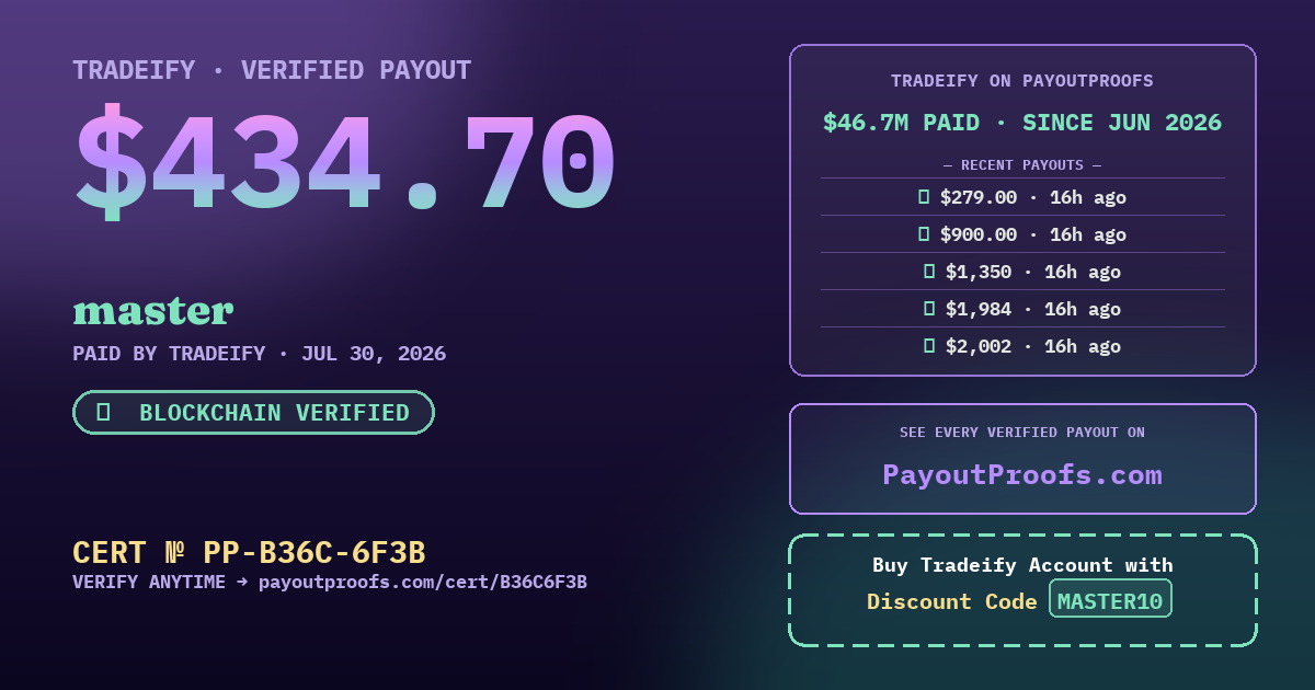 Verified payout certificate — exactly as it appears when shared