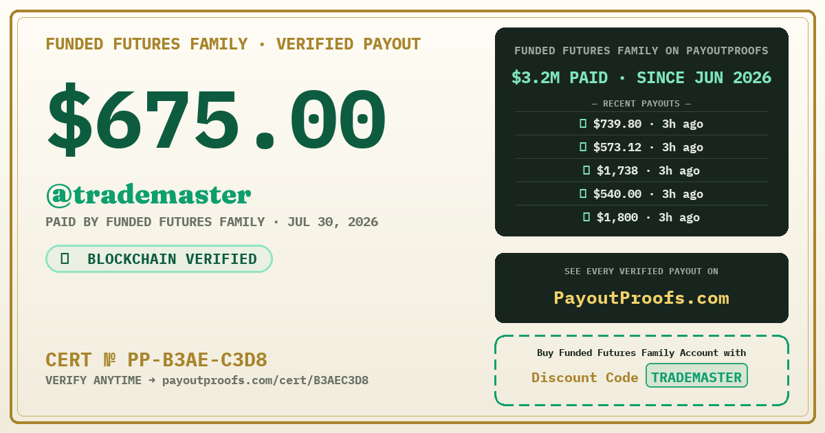 Verified payout certificate — exactly as it appears when shared