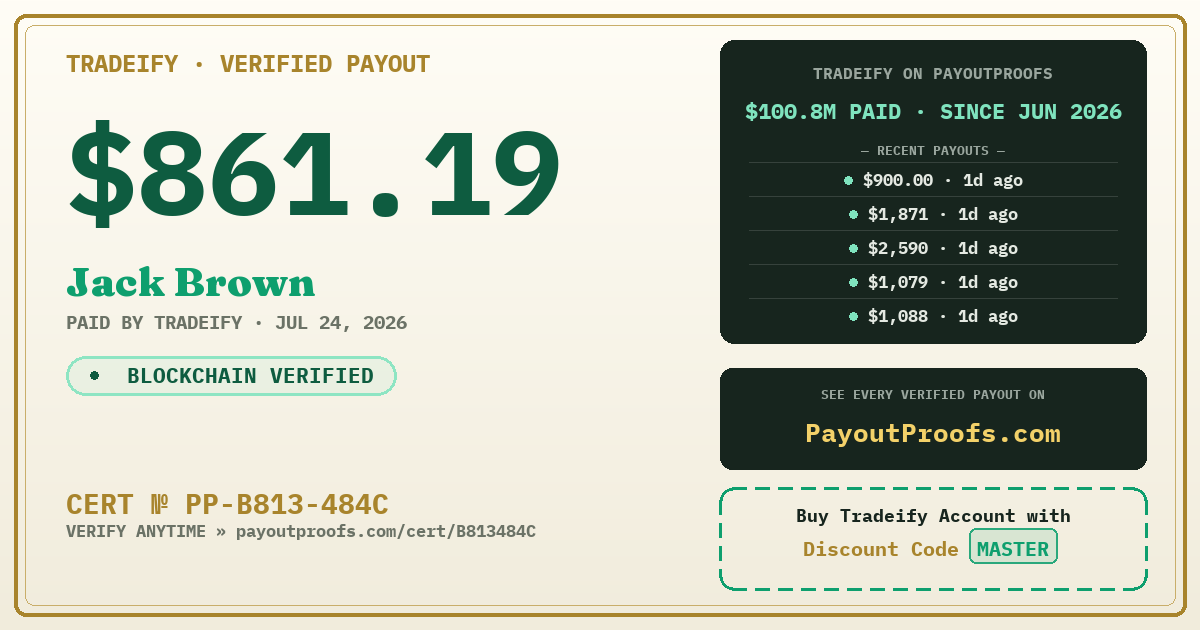 Verified payout certificate — exactly as it appears when shared