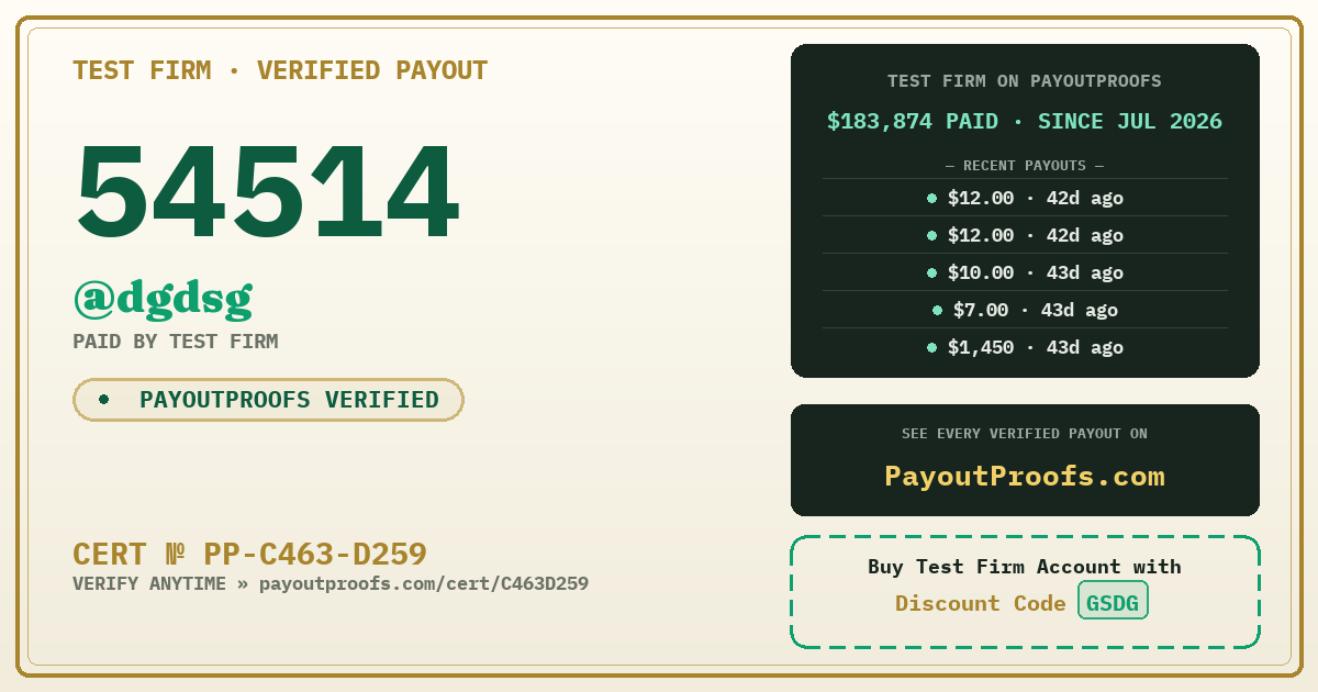 Verified payout certificate — exactly as it appears when shared