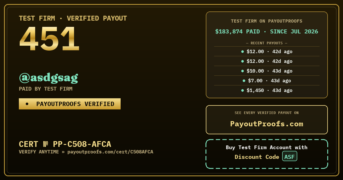 Verified payout certificate — exactly as it appears when shared