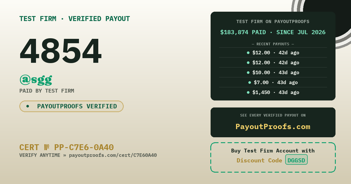 Verified payout certificate — exactly as it appears when shared