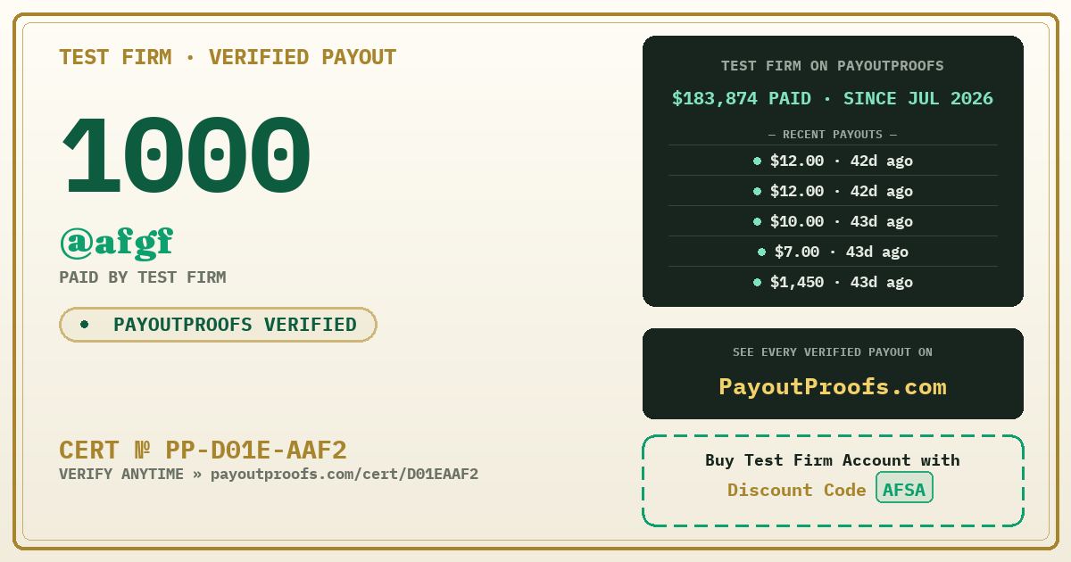 Verified payout certificate — exactly as it appears when shared