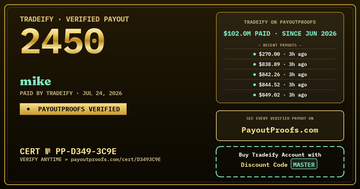 Verified payout certificate — exactly as it appears when shared