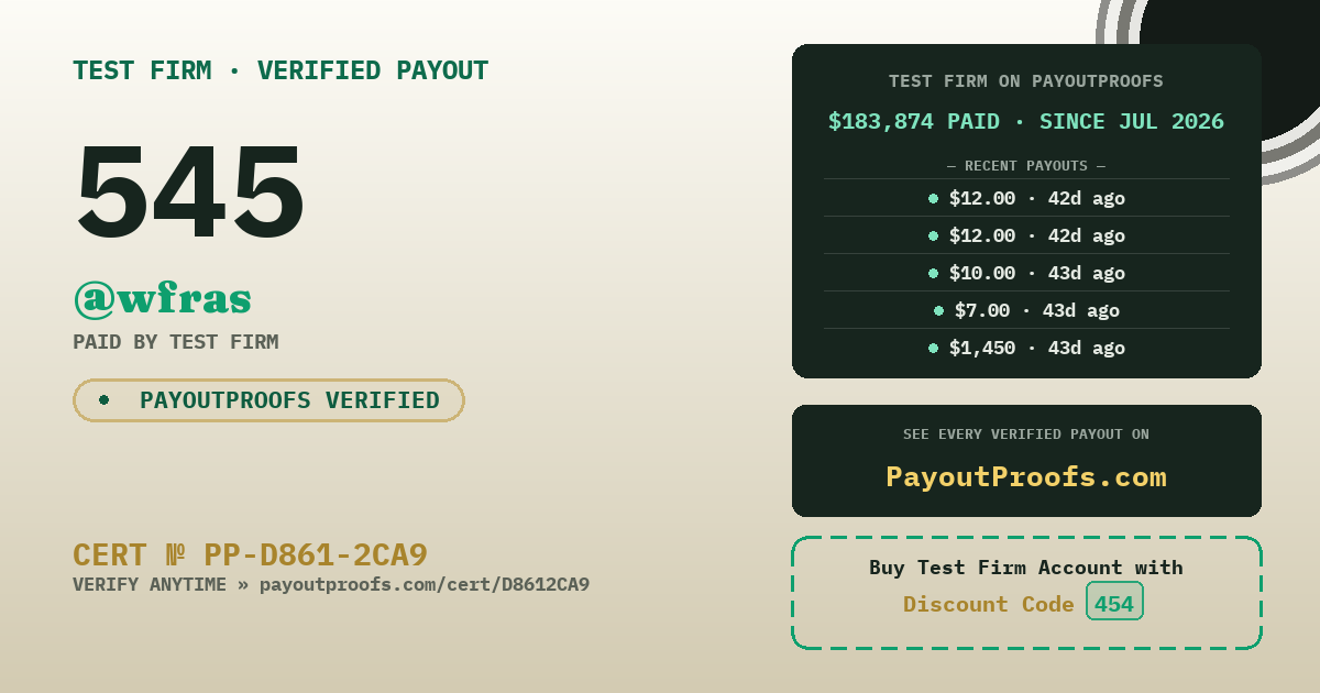 Verified payout certificate — exactly as it appears when shared
