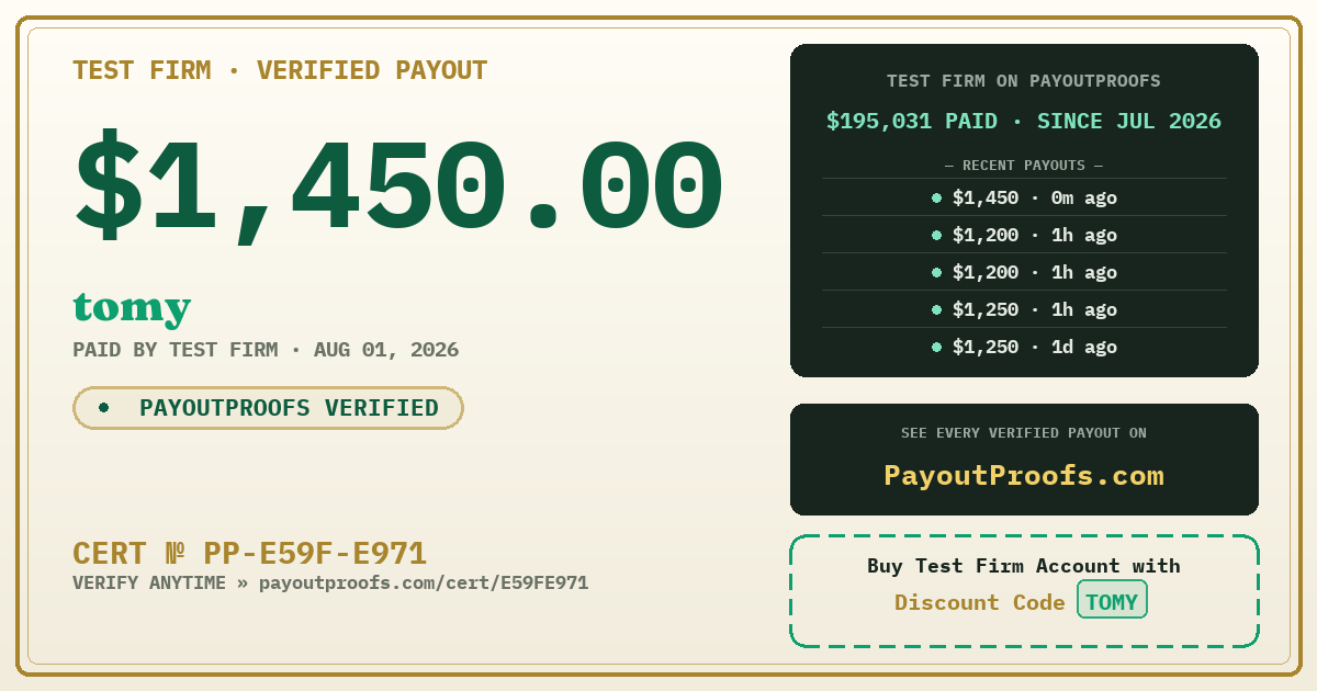 Verified payout certificate — exactly as it appears when shared