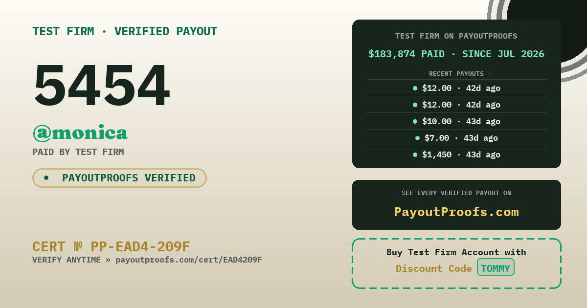 Verified payout certificate — exactly as it appears when shared