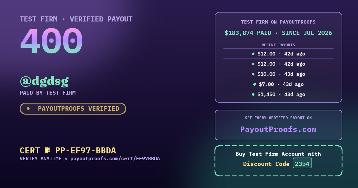 Verified payout certificate — exactly as it appears when shared