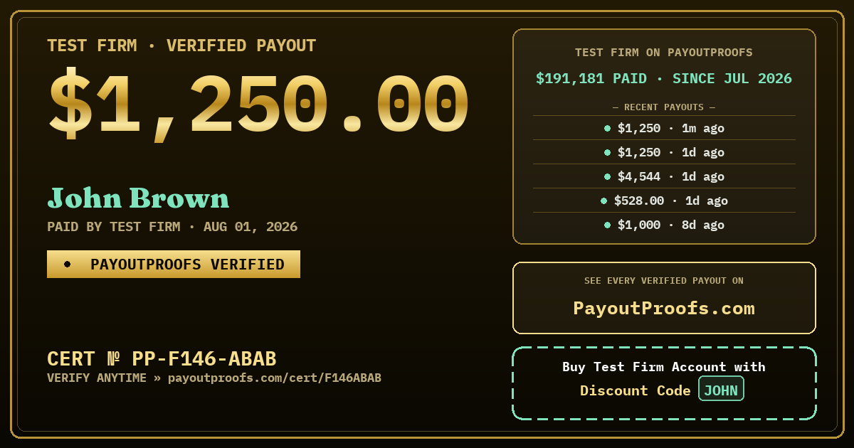 Verified payout certificate — exactly as it appears when shared