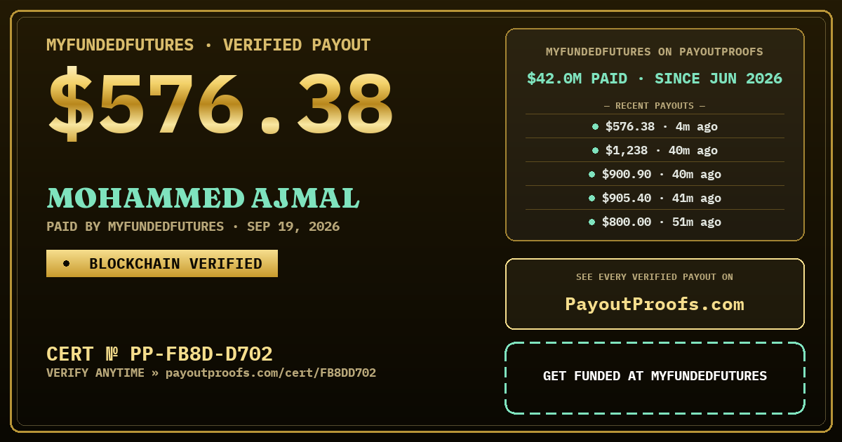 Verified payout certificate — exactly as it appears when shared