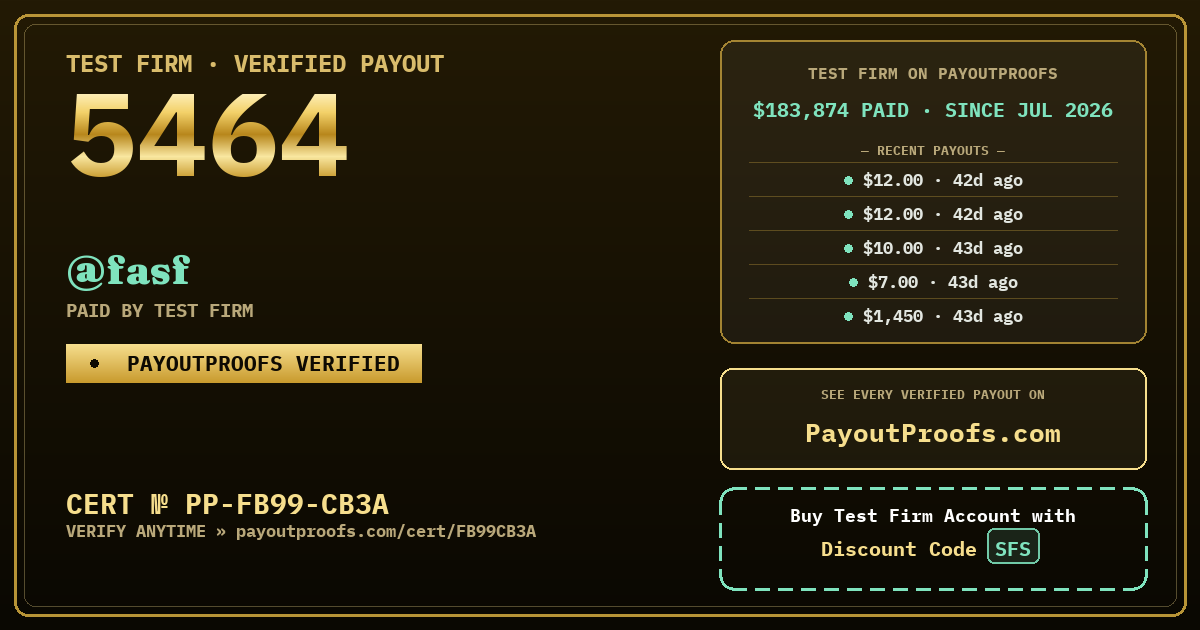 Verified payout certificate — exactly as it appears when shared