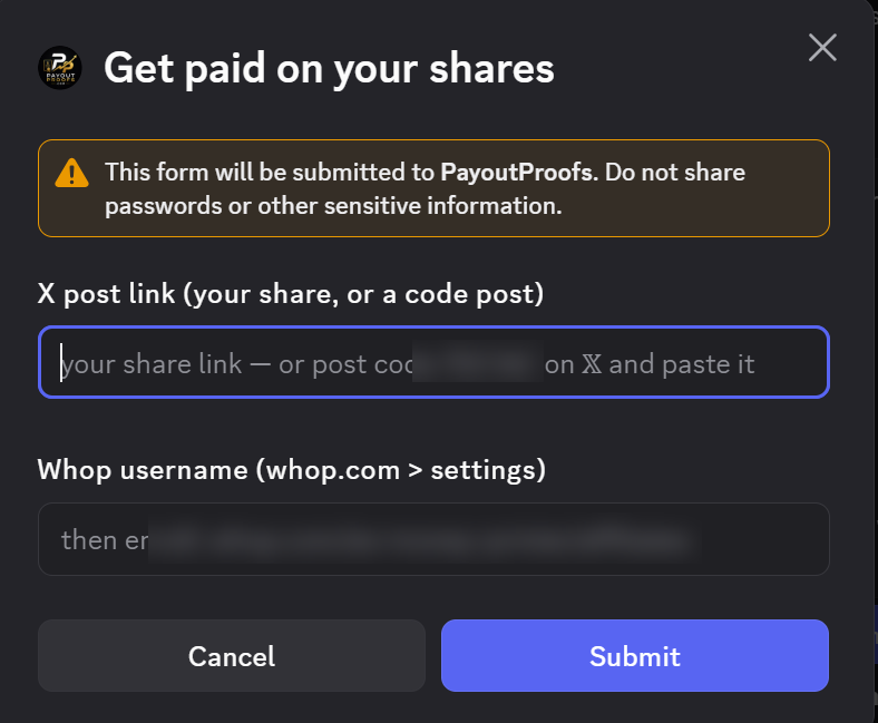 Set up payouts form